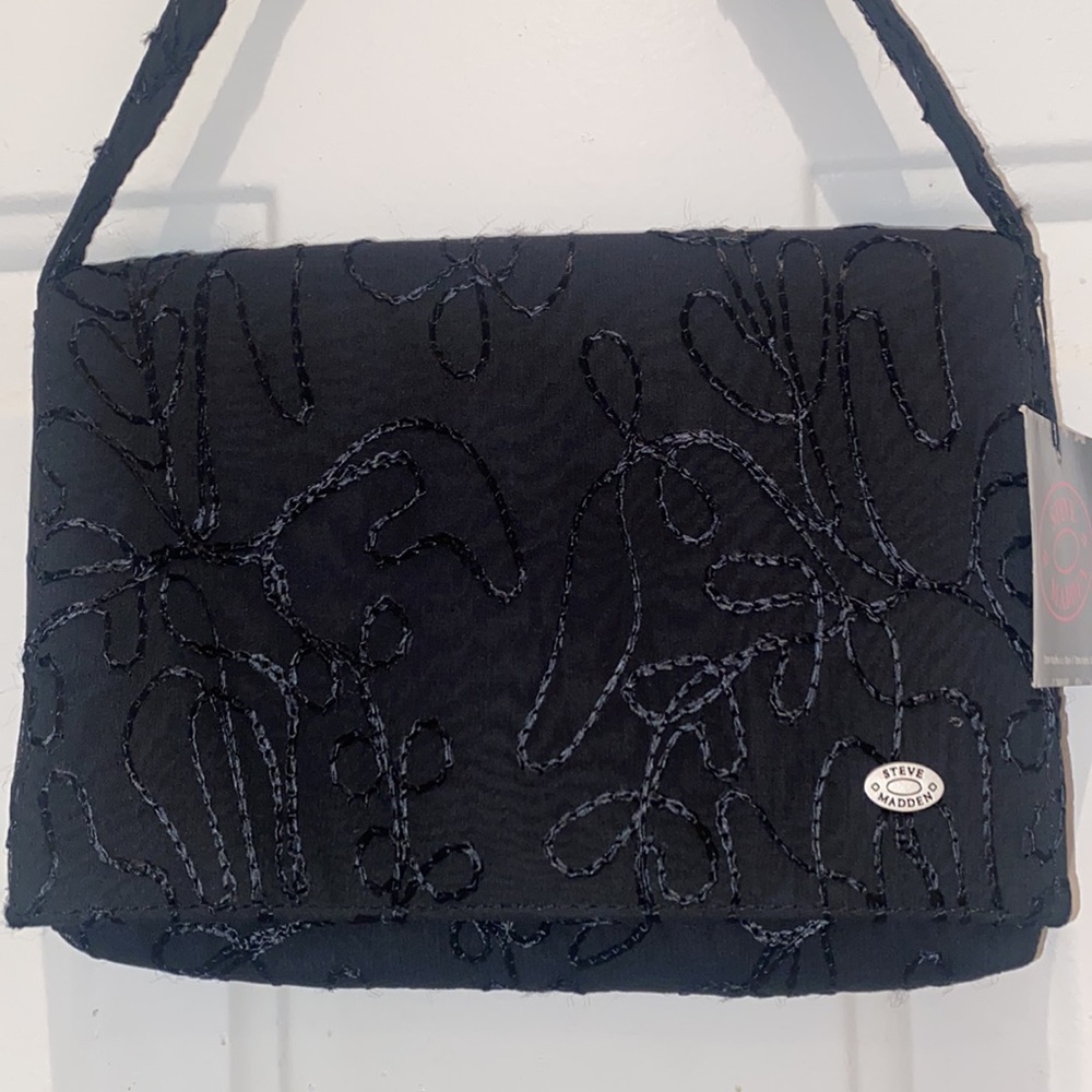 Vintage Steve Madden Embroidered Elegant Black Mini Handbag